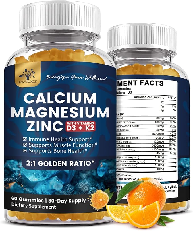 (2 Pack) Calcium Magnesium Zinc Gummies with Vitamin D3 K2 B12 &amp B6 for Adults Sugar Free Magnesium Glycinate with Potassium Sea Moss Supplement Calcium Citrate for Bone Mood &amp Sleep Suppo