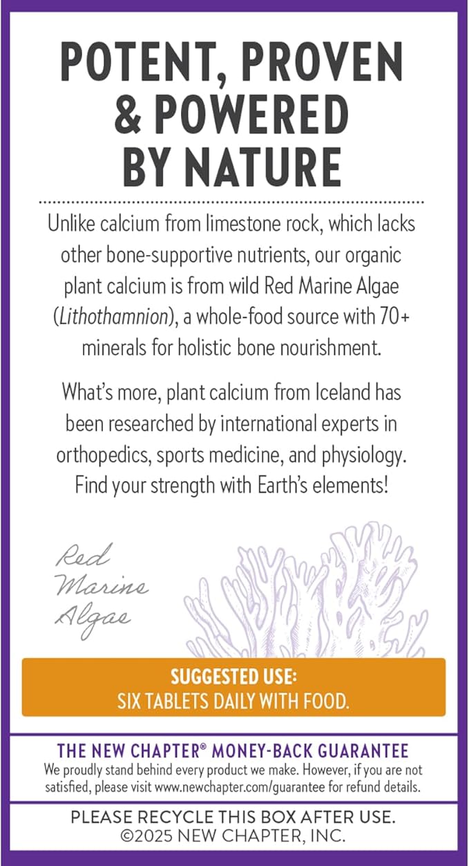 New Chapter Calcium Supplement - Bone Strength Tiny Tabs Plant-Based USDA Organic Calcium with Magnesium Vitamin D3+K2 for Bone Health &amp Joint Mobility Heart Support 905 mg dose - 120 Tiny Tab