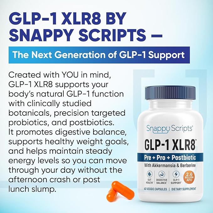 GLP-1 XLR8 Supplement for Weight Loss Digestion Constipation Bloating Relief with Akkermansia 2.6 Billion AFU Live Prebiotic Probiotic Postbiotic Gut Health + Berberine for Women Men 60 Capsules