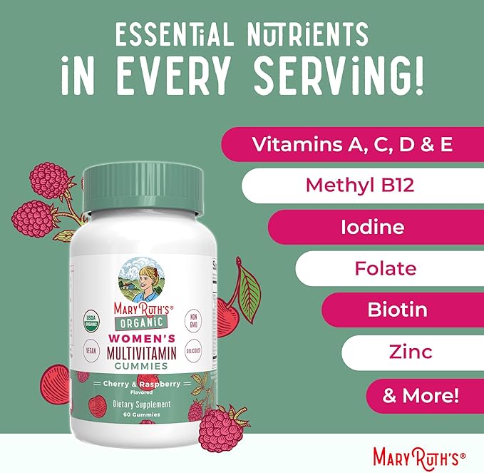 MaryRuth's Multivitamin Gummies for Women (Cherry &amp Raspberry) &amp Liquid Nighttime Multimineral Coconut (32oz) | Clean Label Project Verified® | Vegan | Beauty Bedtime Routine &amp Overall H
