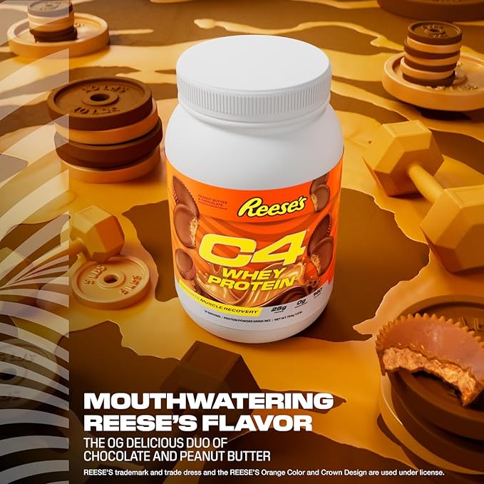 Cellucor C4 Whey Protein Powder Reese's Peanut Butter &amp Chocolate - 25g Protein 0g Added Sugar 140 Calories Per Serving Supports Muscle Recovery 28 Servings Premium Whey for Post-Workout