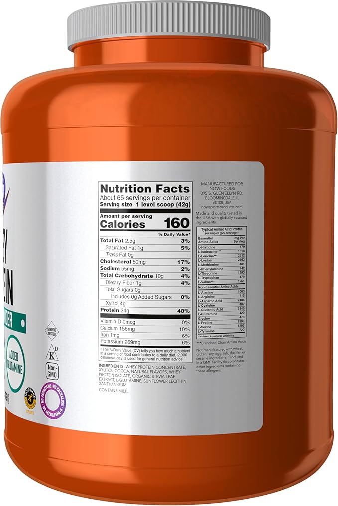 NOW Foods Sports Nutrition Whey Protein 24 g With BCAAs Creamy Chocolate Powder 6-Pound