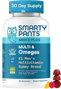SmartyPants Men's Multivitamin Gummies Omega 3 (DHA/EPA) Methylfolate Vitamin D3 C Vitamin B12 B6 Vitamin A K Zinc &amp Selenium Gluten Free 90 Count (30 Day Supply)