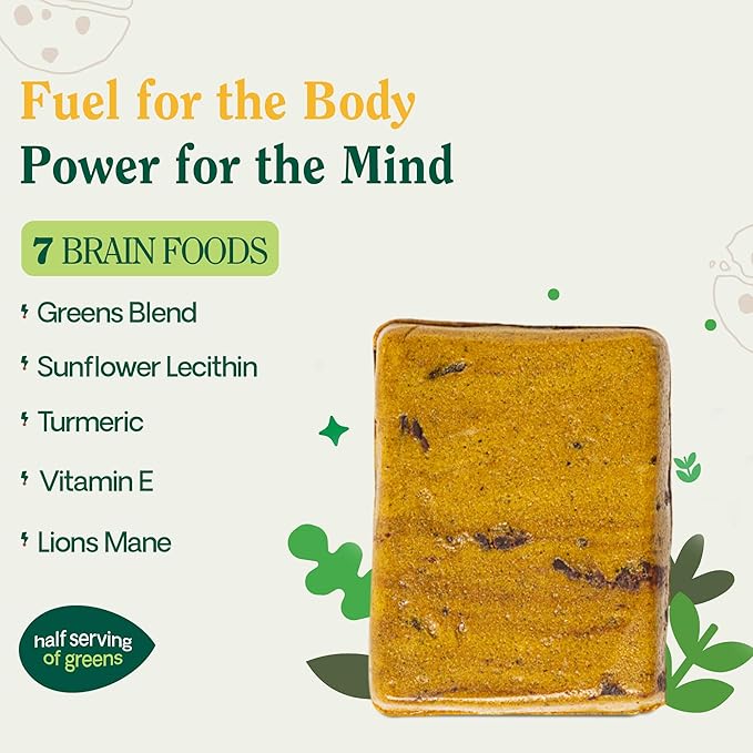 GENIUS GREENS High Protein Bars Low Sugar - Less than 1g of Sugar Protein Bars Low Carb Gluten Free - 36% Protein (10g) - 7 Brain Foods - Support Brain Health - Memory - Focus - Contains Lions Mane