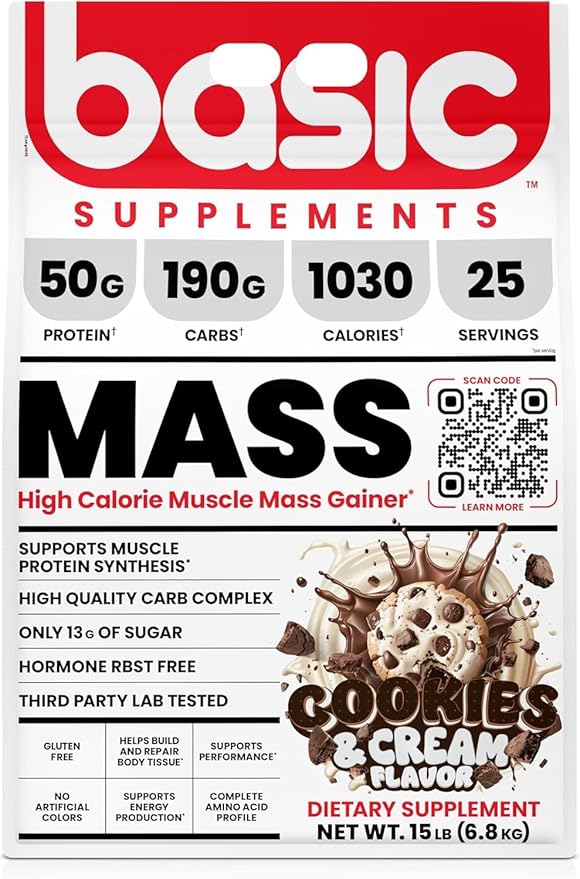 Mass Gainer Protein Powder Supports Muscle Growth &amp Recovery 50g Protein 190g Carbs 1030 Calories Gluten-Free RBST-Free No Artificial Colors