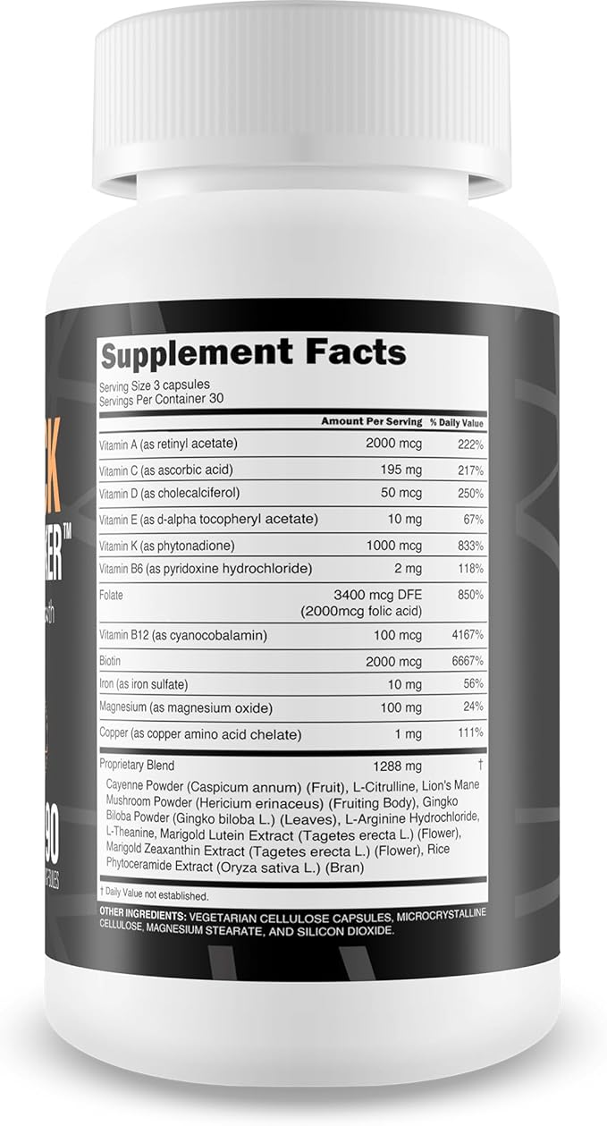 Hair Hack Extreme Blocker - Our Best Hair Growth Supplement - Natural Hair Regrowth Hair Vitamins for Thicker Hair Growth - Vitamin B7 Biotin and Folic Acid - Vitamin D3 Hair Growth Vitamins
