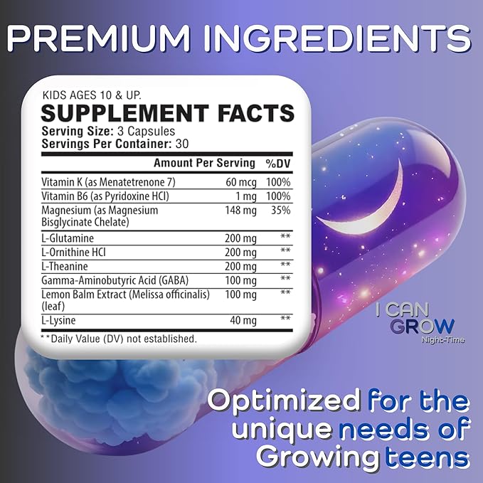I Can Grow NightTime Kids Vitamins Multivitamin Sleep Aid | Magnesium for Kids with Magnesium Bisglycinate | Natural Calm &amp Recovery | magnesio complex | Vitaminas para Niños con Glicinato de Magn