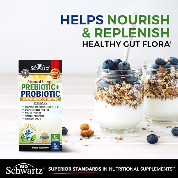 Super Greens Powder with Probiotics Prebiotics and Digestive Enzymes (30 Servings) Plus Advanced Strength Pre and Probiotics Supplement with Digestive Enzymes (2 Month Supply)