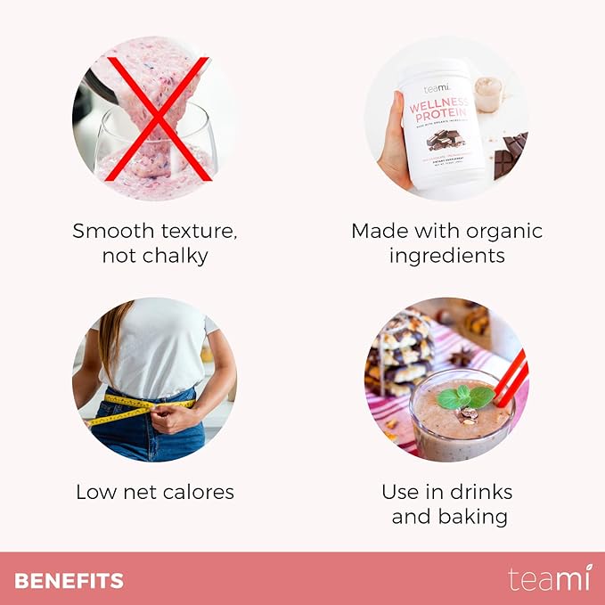 Teami Wellness Vegan Protein Powder - Organic Ingredients (14 Servings 13.6 Ounce) Smooth Textured Chocolate Plant Based Protein Powder Low Net Carbs Non-GMO Dairy Free Soy Free No Sugar Added