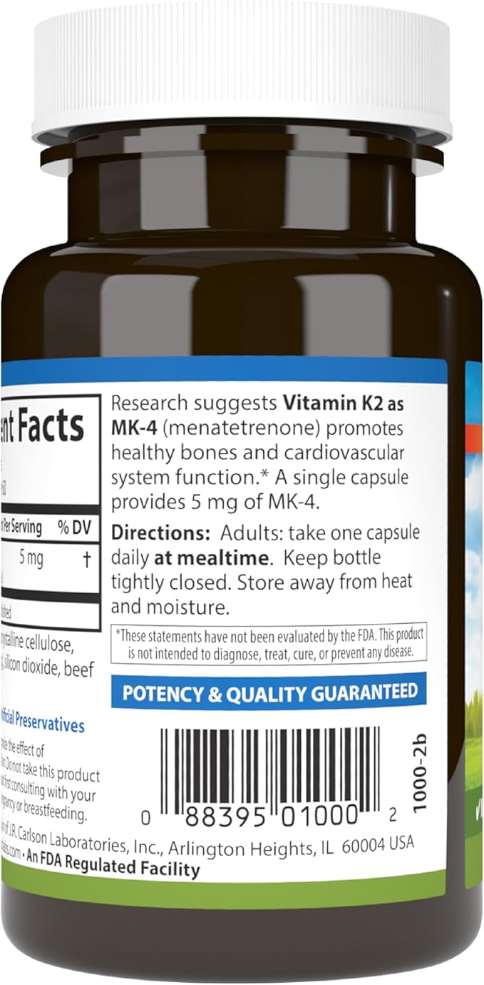 Carlson - Vitamin K2 MK-4 (Menatetrenone) Vitamin K Supplement Bone &amp Heart Health K2 Vitamin Soy-free 60 capsules