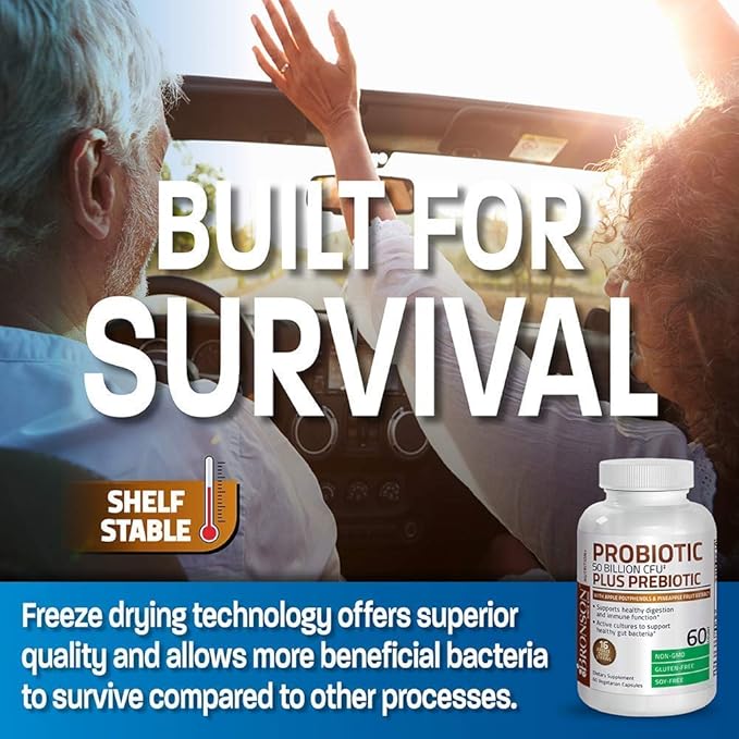 Bronson Probiotic 50 Billion CFU + Prebiotic with Apple Polyphenols &amp Pineapple Fruit Extract + Vitamin B Complex Sustained Release