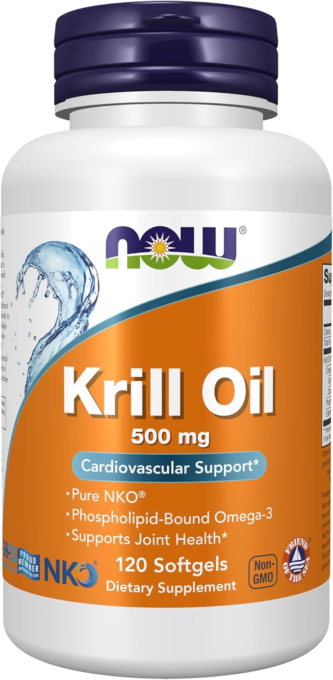 NOW Supplements Krill Oil 500 mg Phospholipid-Bound Omega-3 Cardiovascular Support* 120 Softgels