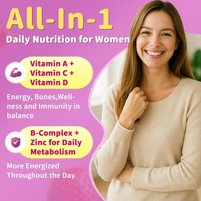 Multivitamin for Women Gummies With Iron Magnesium Folate Biotin Zinc Womens Multivitamin Gummy Vitamin D3 A C E B Complex for Beauty Energy Immune Bone Sugar Free (120 Count-2 Pack)