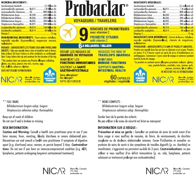 Natural Travelers Probiotics Reducing Risk of Diarrhea Contains Vitamin C Immune Support Gluten Free Travel Size Vacation Cruise and Airplane Travel Essentials Vegan 60 Capsules