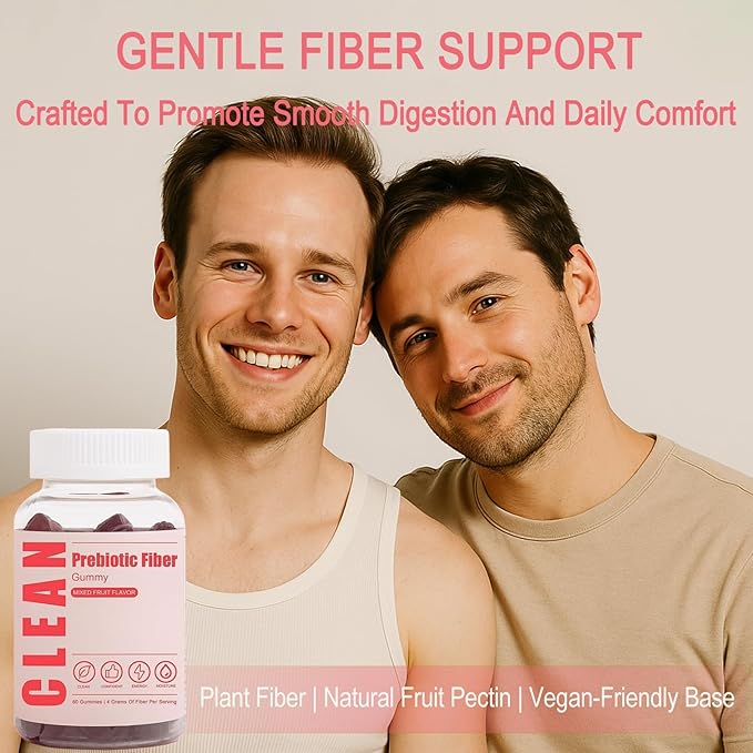 Clean Fiber Gummies for Men Clean Prebiotic Fiber Gummy Supplement Digestive Gut Health 60 Gummies