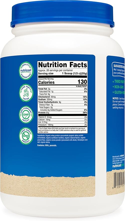Nutricost Organic Whey Protein Concentrate Chocolate Peanut Butter Flavored (2LBS) - Gluten-Free Non-GMO