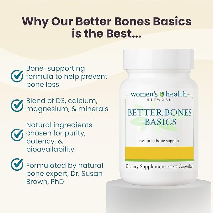 Better Bones Basics by Women's Health Network - Calcium Magnesium Zinc Vitamin D Vitamin K Manganese and Boron - 120 Capsules