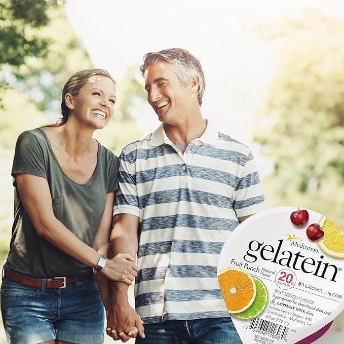 Gelatein Fruit Punch: 20 grams of protein. Sugar free. Ideal for clear liquid diets swallowing difficulties bariatric dialysis and oncology. Great pre or post-workout snack. (36 pack)