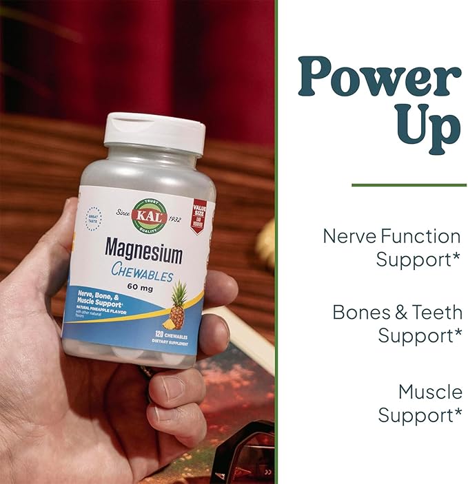 KAL Magnesium Citrate Chewables and Magnesium Glycinate 350 Bundle Nerve Bone Muscle and Enzyme Support 120 Chews 240 VegCaps