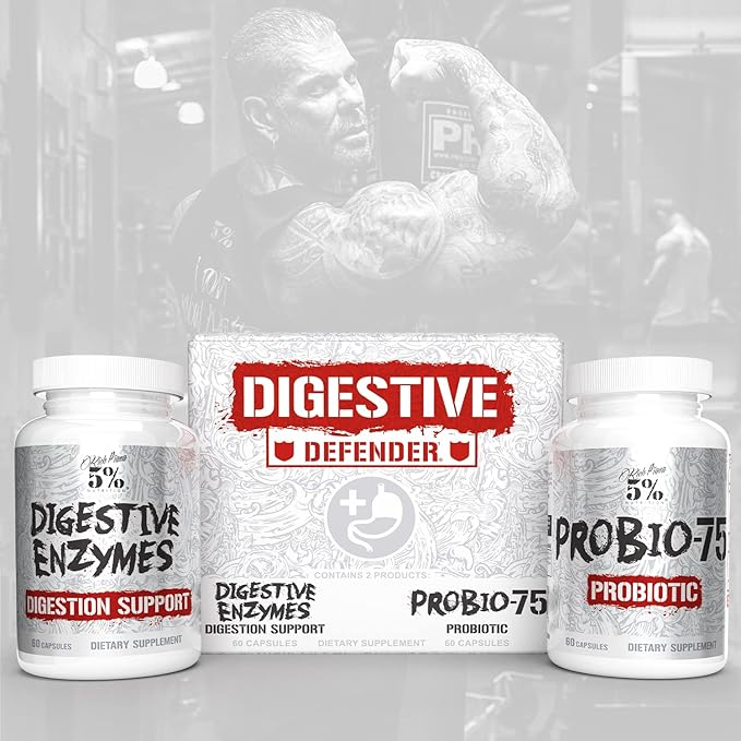 5% Nutrition Rich Piana Digestive Defender 2-in-1 Box with Probio-75 | Probiotic + Prebiotic &amp Diges-Ten Digestive Enzyme Formula (30 Svgs)