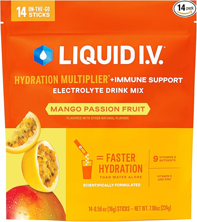 Liquid I.V.® Hydration Multiplier +Immune Support - Mango Passionfruit | Electrolyte Powder Drink Mix | 1 Pack (14 Servings)