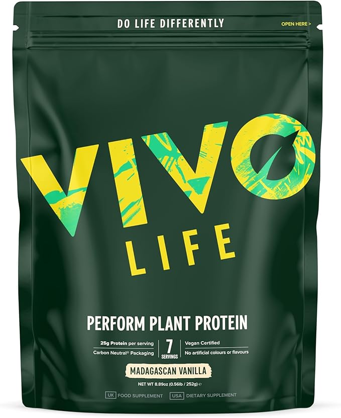 Vivo life Perform Plant Protein Powder - Pea &amp Hemp Protein Blend with BCAA (9.38 oz Vanilla)