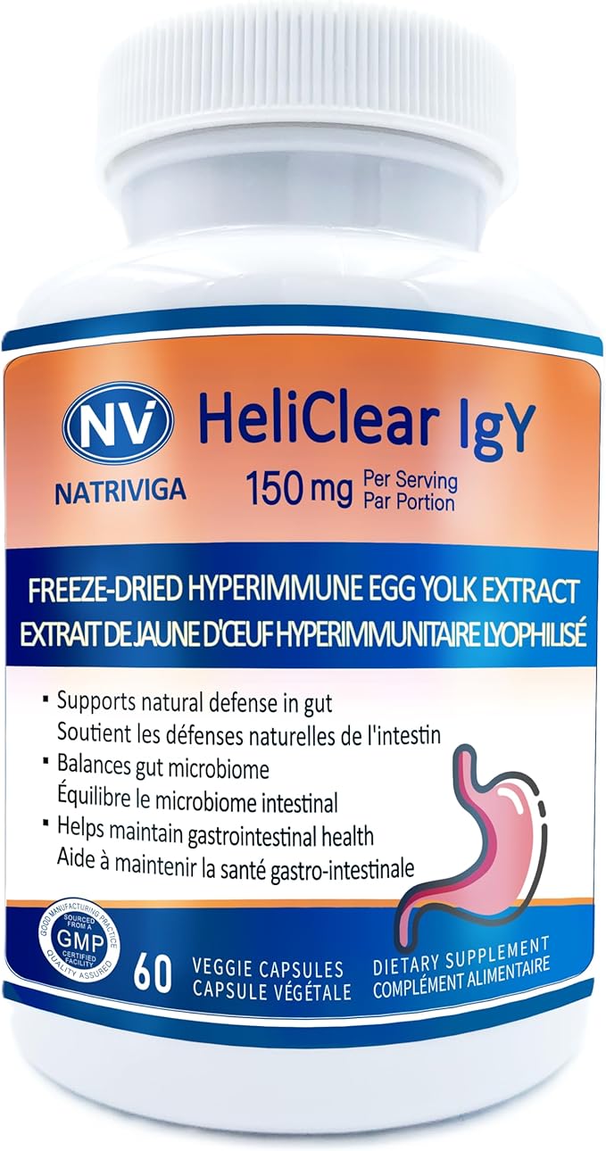 Heliclear IgY – Hyperimmune Egg Yolk IgY for Gut Gastric &amp Immune Health – Supports Gut Microbiome Balance Stomach Lining Integrity &amp Digestive Health – Dairy-Free 150 mg 60 Capsules
