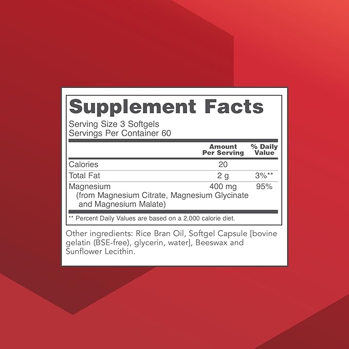 Protocol for Life Balance Magnesium Citrate Plus Glycinate &amp Malate - Support Heart Health &amp Bone Formation - Bioavailable Dietary Supplement - Halal - 180 Softgels