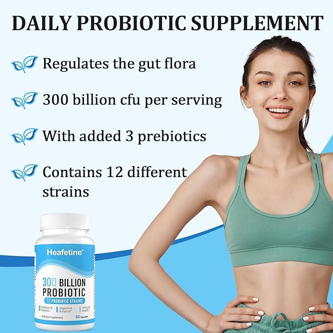 300 Billion CFUs Probiotics for Women &amp Men - 12 Strains + 3 Organic Prebiotics Probiotics for Digestive Health &amp Immune Gut Health &amp Bloating Gut Health for Women &amp Men - 60 Capsul