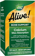 Nature’s Way Alive! Calcium Bone Support Tablets* Max Absorption Calcium Supplement with Vitamins D3 K2 &amp Magnesium Promotes Bone Health and Bone Density* Gluten Free 120 Tablets
