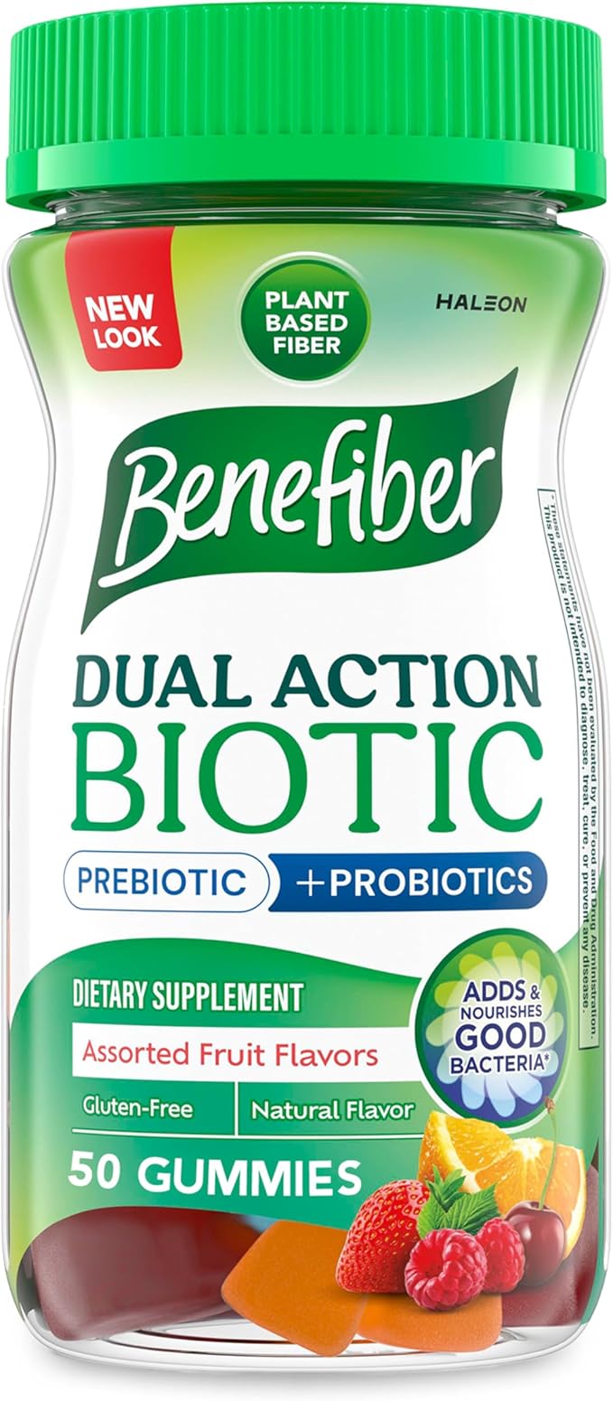 Benefiber Prebiotic Fiber Supplement Gummies with Probiotics for Digestive Health Assorted Fruit Flavors - 50 Count