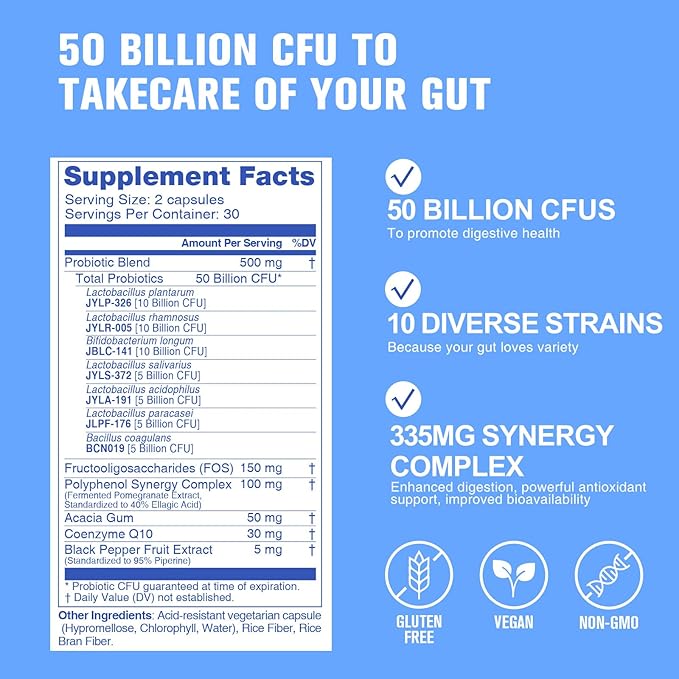 Probiotics 60 Billion CFUs 10 StrainsSupports Digestive &amp Immune | Non-GMO Gluten-Free 60 Capsules