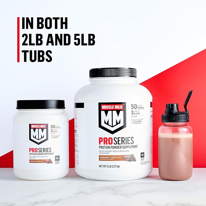 Muscle Milk Pro Series Protein Powder Supplement Slammin' Strawberry 2 Pound 11 Servings 50g Protein 3g Sugar 20 Vitamins &amp Minerals NSF Certified for Sport Packaging May Vary