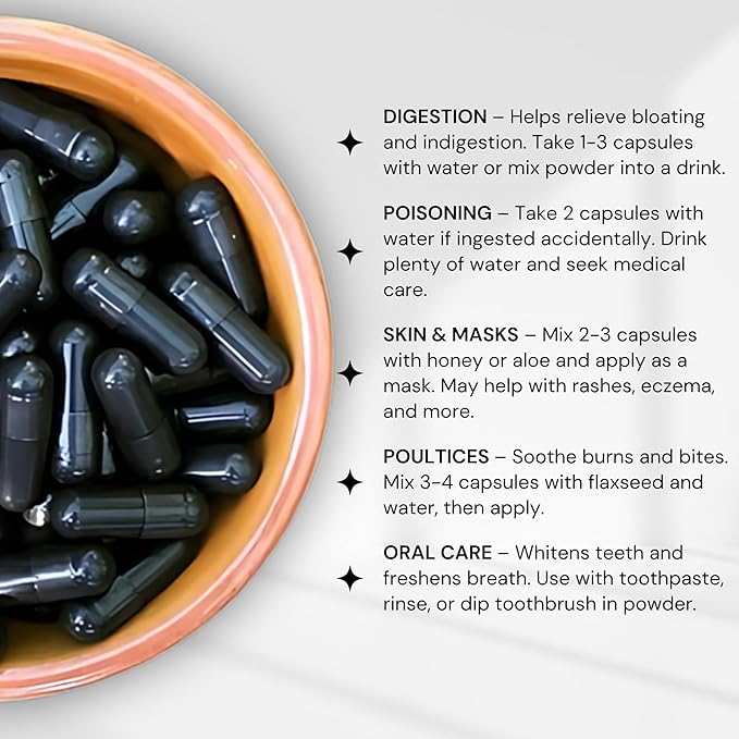 Schizandu Activated Coconut Charcoal Capsules – Vegan Organic Non-GMO No Additives – 210 Count X-Large Bottle