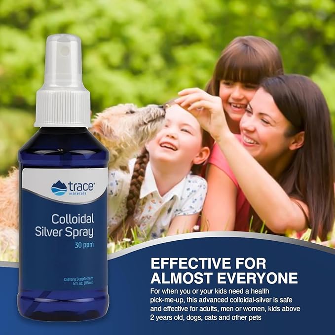 Trace Minerals Colloidal Silver Spray - Daily Mineral Supplement to Aid Effective Absorption - Supports Immune Skeletal &amp Sleep Health - Super Oxygenated Supplement - 4 fl oz (About 118 Servings)