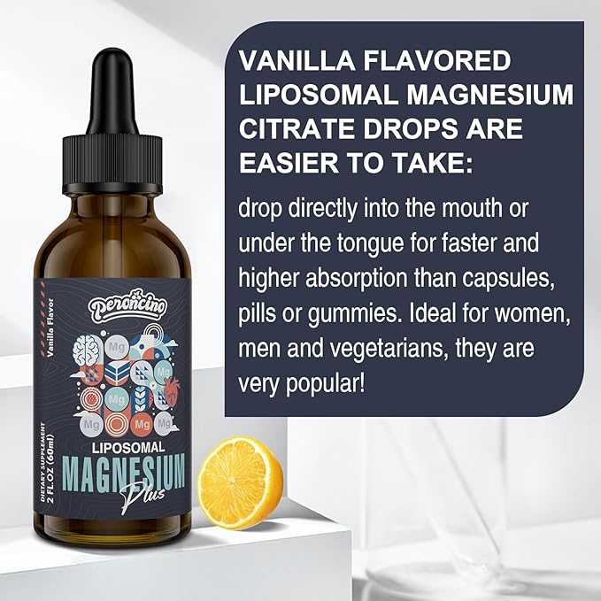 Liposomal Magnesium Citrate Drops for Gut and Bone Health Mood and Stress Management Powerful Formula with Vitamin B6 and Zinc Gluconate 60ml (2.04 Fl Oz (Pack of 2))