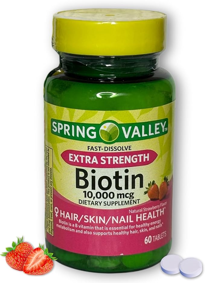 Biotin 10000mcg Fast Dissolve- Natural Strawberry Flavor Hair Skin and Nails 60 Tablets (Pack of 2) Boxed By Fusion Shop Store