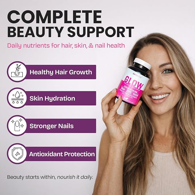 GOBIOTIX Hair Skin and Nails Vitamin Supplement - 10000mcg Biotin Pills with Hyaluronic Acid Folate Iron Magnesium and Zinc - Collagen Production Hair Growth - 30 Servings