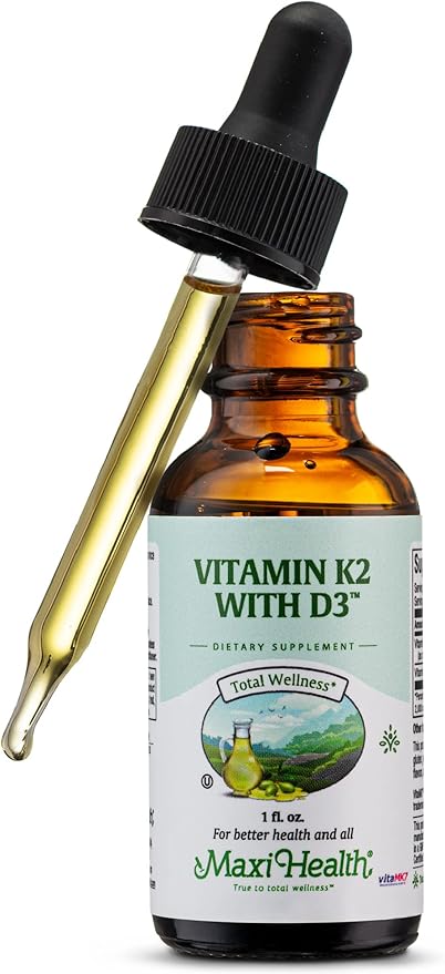 Maxi Health Liquid Vitamin D3 with K2 Drops for Long-Term Health - Vitamin K2 D3 Vitamin Supplement - D3 K2 Vitamin K and Vitamin D Supplement with Vitamin K2 MK-7 and VIT D 1 fl oz