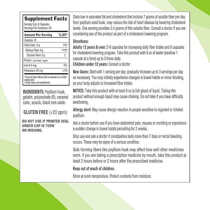 KS Psyllium Fiber Capsules 360 Count Supports Digestive Health Gluten-Free 100% Natural Fiber Supplement for Daily Wellness