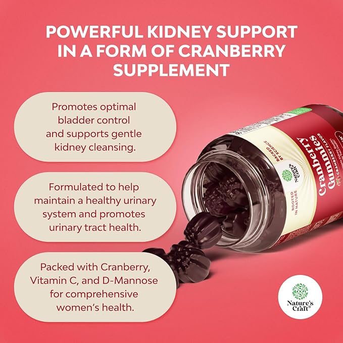 Bundle of Vitamin D3 Gummies for Daily Wellness &amp Bone Muscle &amp Immune Support and Natural Cranberry Gummies for Women and Men - for Urinary Tract Health Kidney Support Bladder &amp Immune He