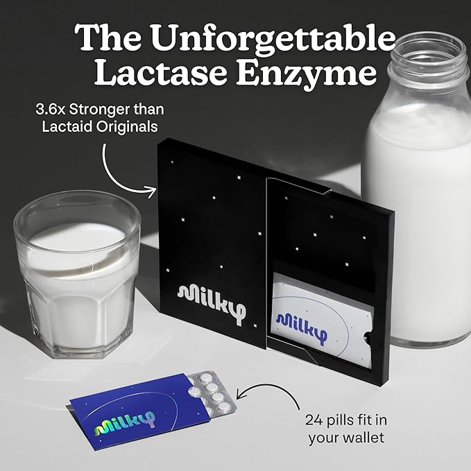 Milky Lactose Intolerance Pills - 10800 FCC - Dairy Relief for Lactose Intolerance - Lactase Enzyme Tablets - Bloating &amp Gas Relief (96 Count Astral Violet)