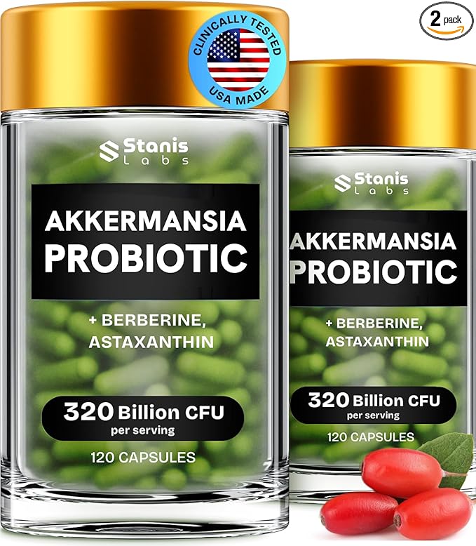 Akkermansia Muciniphila Probiotics | Probiotic and Prebiotic with Akkermansia Probiotics for gut health* | Inulin Prebiotic Fiber Capsules Astaxanthin &amp Berberine &amp Chromium | 240 capsules 2 p