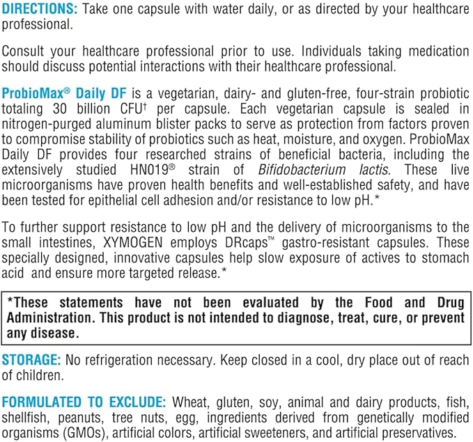 XYMOGEN ProbioMax Daily 30B - Vegetarian Dairy &amp Gluten Free Probiotics for Digestive Health - Women's &amp Men's Probiotic Nutritional Supplements - Formerly ProbioMax Daily DF (30 Capsules)