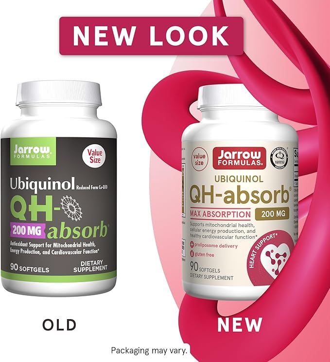Jarrow Formulas QH-Absorb 200 mg - Active Antioxidant Form of Co-Q10 - Dietary Supplement - Supports Mitochondrial Energy Production &amp Cardiovascular Health - 90 Softgels