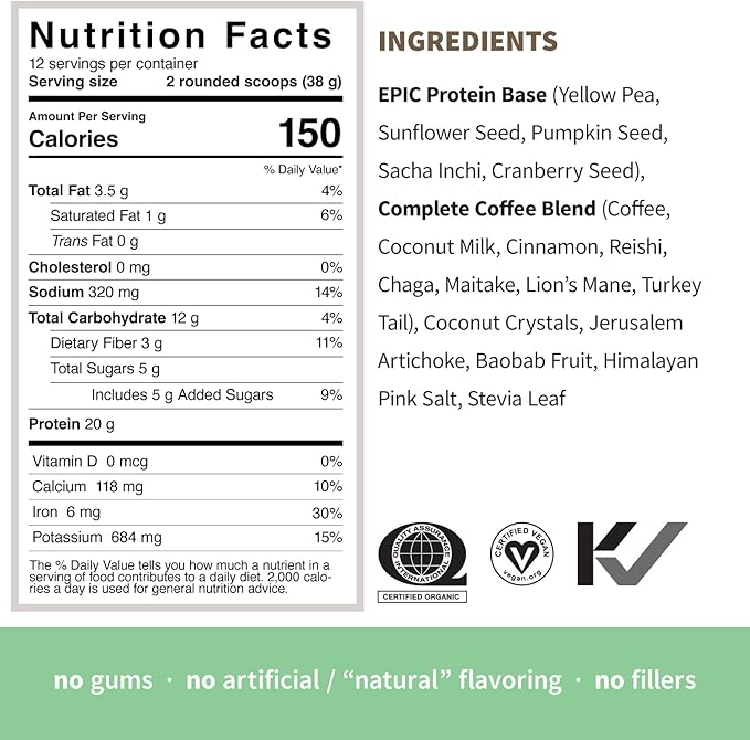 Sprout Living Epic Protein Bundle - Chocolate Maca &amp Complete Coffee (20g Organic Plant-Based Protein Powder Vegan Gluten Free Superfoods) | 1lb 12 Servings