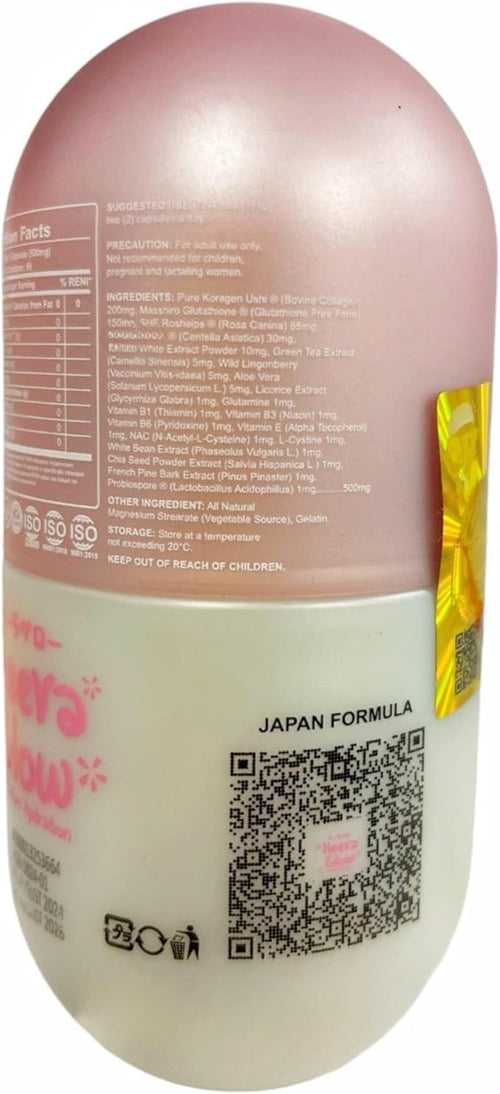 60 Count Heera Glow Absolute Hydration 20 in 1 Glutathione Collagen Capsules