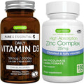 Daily Vitamin D3 + Zinc Complex Vegetarian Bundle 365 2000iu Vitamin D3 Tablets + 25mg Chelated Zinc Picolinate &amp Bisglycinate with Copper by Igennus