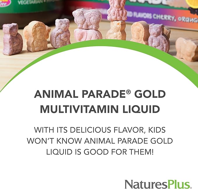 NaturesPlus Animal Parade Source of Life Gold Children's Liquid Multivitamin 30 OZ - Natural Tropical Berry Flavor - Immune Support Supplement - Organic Whole Foods Gluten-Free Vegan - 60 Servings