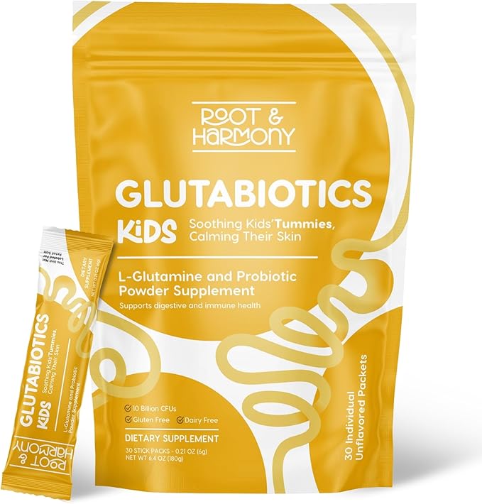 Root &amp Harmony Glutabiotics Kids Probiotic &amp L-Glutamine Powder – Daily Children's Gut Health Skin &amp Immune Support Supplement Unflavored Dairy Free Gluten Free 10 Billion CFU 30ct B